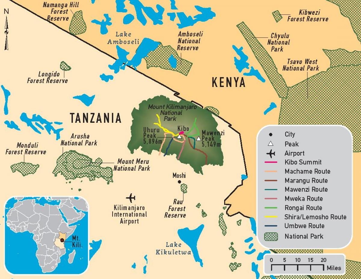 Kaart tansaania kilimanjaro