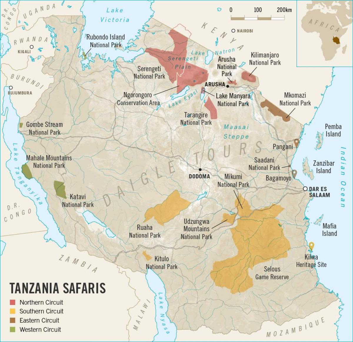 Kaart tansaania safari 