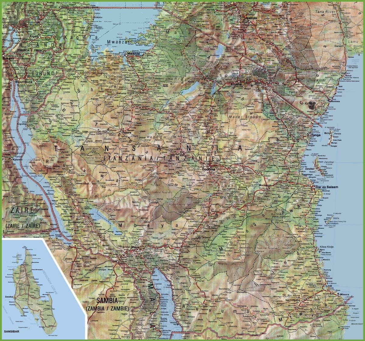 Kaart üksikasjalikud tansaania